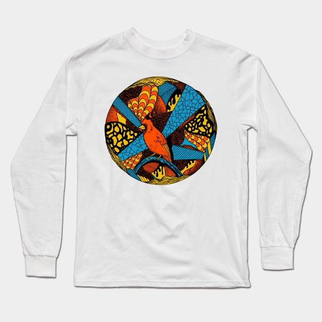 Orange Blue Circle of The Northern Cardinal Long Sleeve T-Shirt by kenallouis